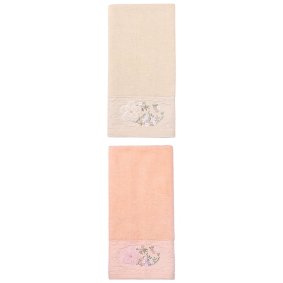Unique Bargains Floral Embroidered Hand Towels Soft Absorbent Set Pink/Brown 29" x 13"