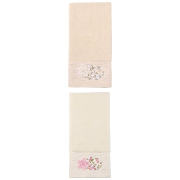 Unique Bargains Floral Embroidered Hand Towels Soft Absorbent Set White/Brown 29" x 13"