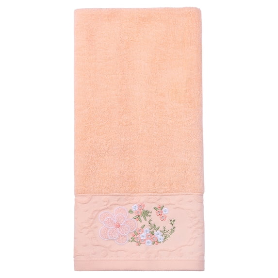 Unique Bargains Floral Embroidered Soft Absorbent Set Hand Towels Pink 1pk