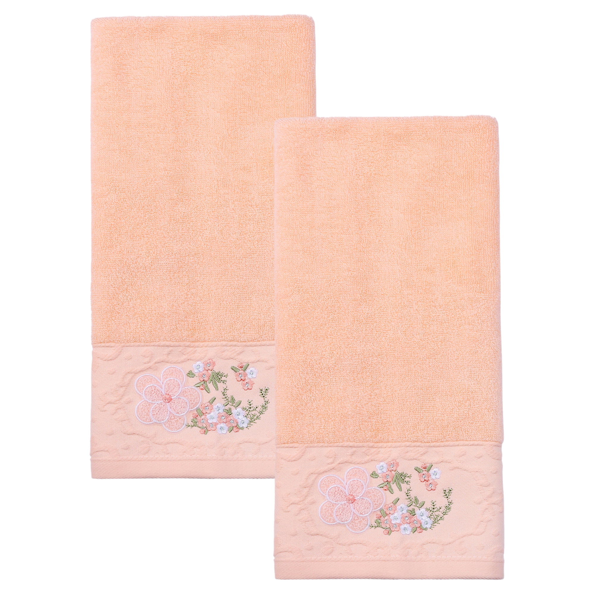 Unique Bargains Floral Embroidered Soft Absorbent Set Hand Towels Pink 2pk