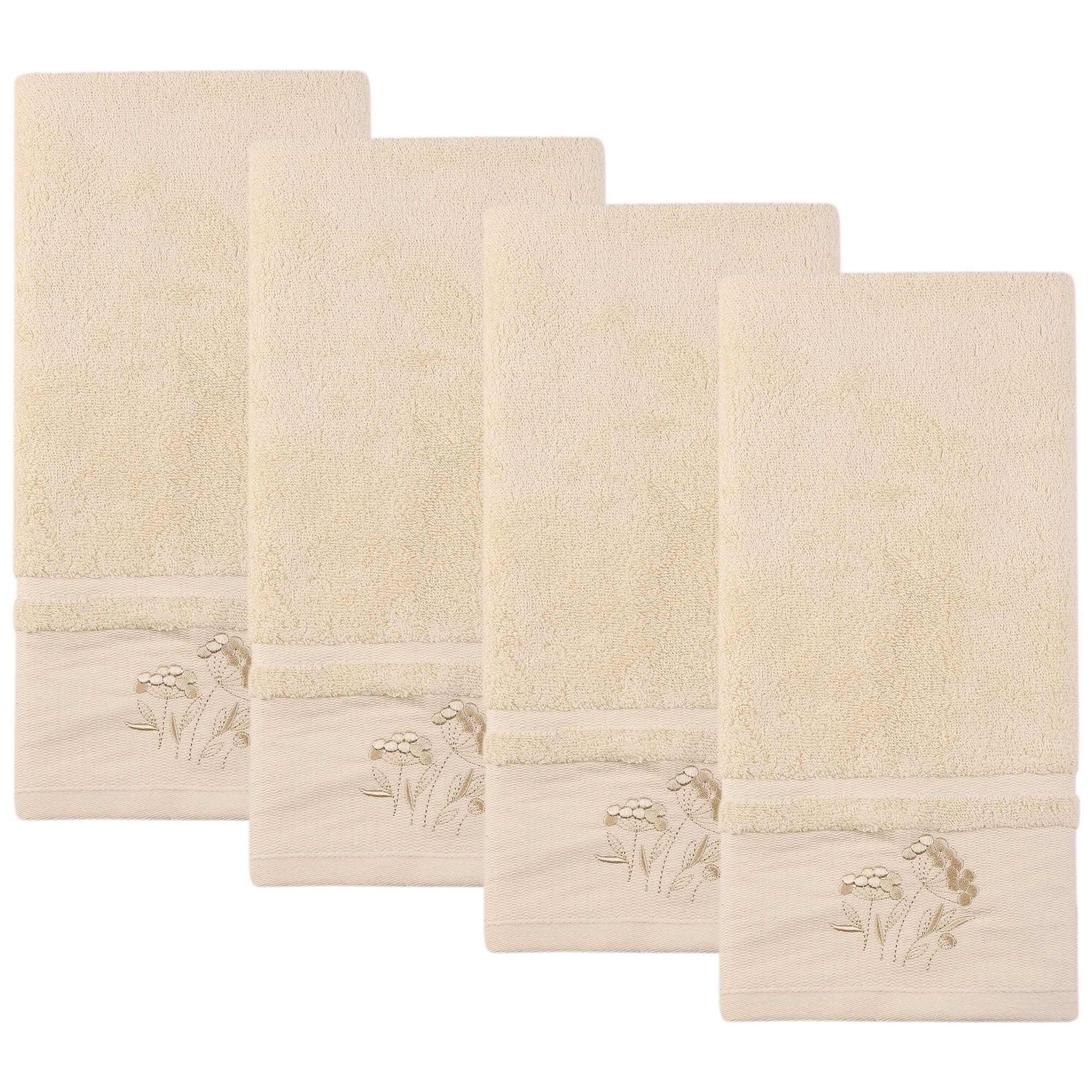 Unique Bargains Floral Embroidered Soft Hand Towel Set Light Brown 4pk