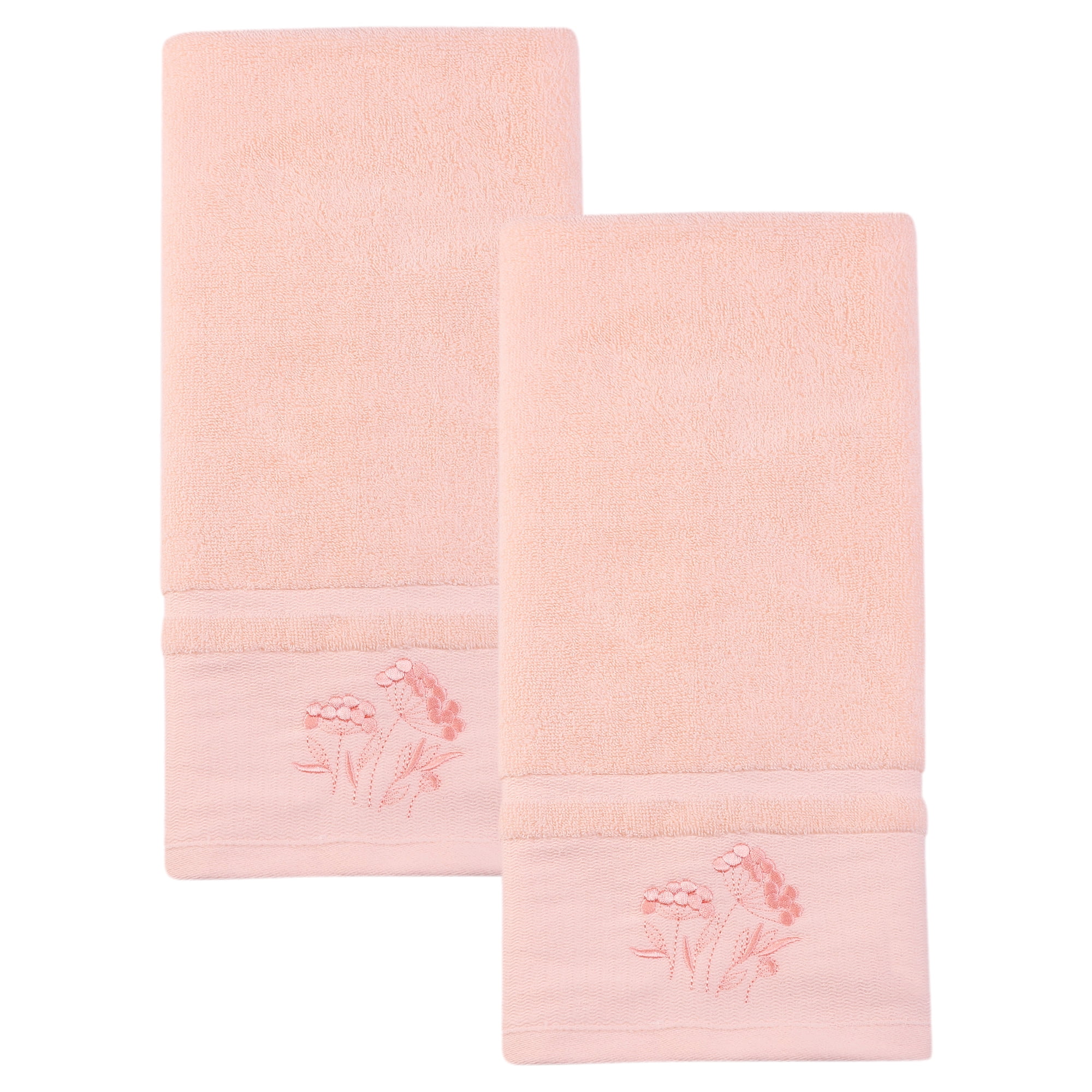 Unique Bargains Floral Embroidered Soft Hand Towel Set Light Pink 2pk