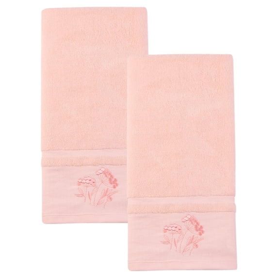 Unique Bargains Floral Embroidered Soft Hand Towel Set Light Pink 2pk