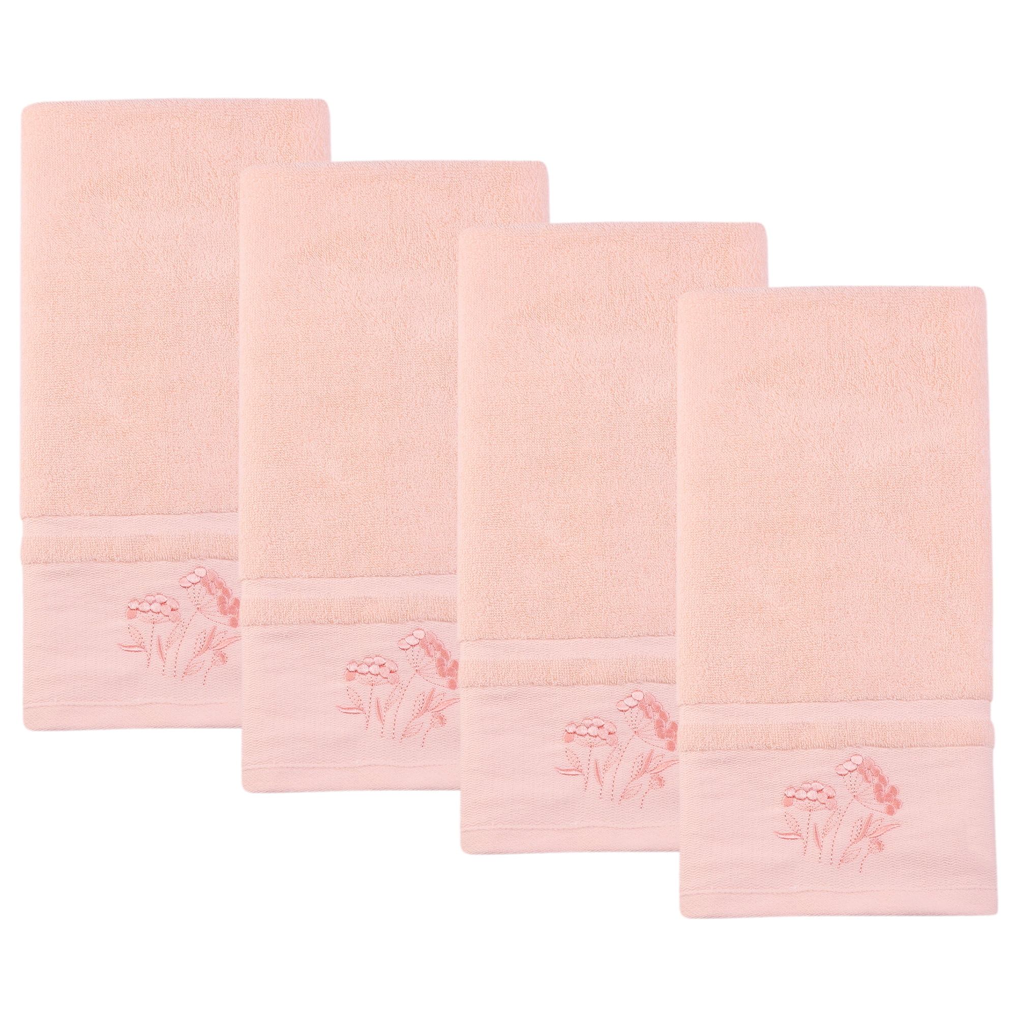Unique Bargains Floral Embroidered Soft Hand Towel Set Light Pink 4pk
