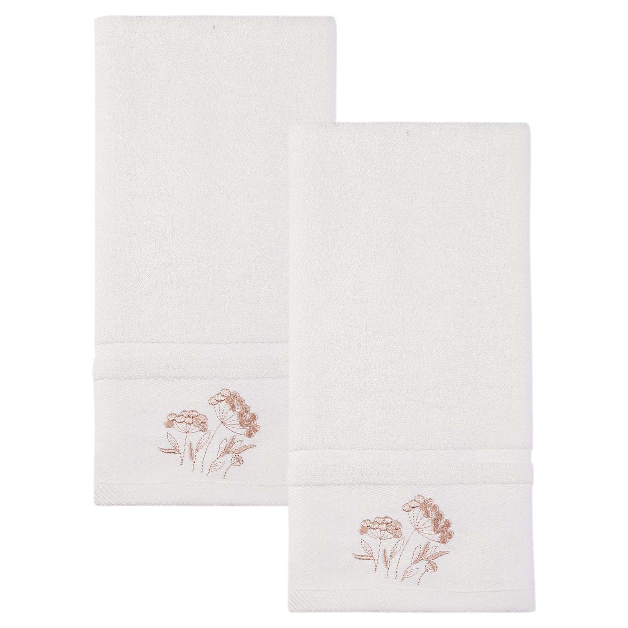 Unique Bargains Floral Embroidered Soft Hand Towel Set White 2pk