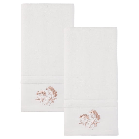 Unique Bargains Floral Embroidered Soft Hand Towel Set White 2pk