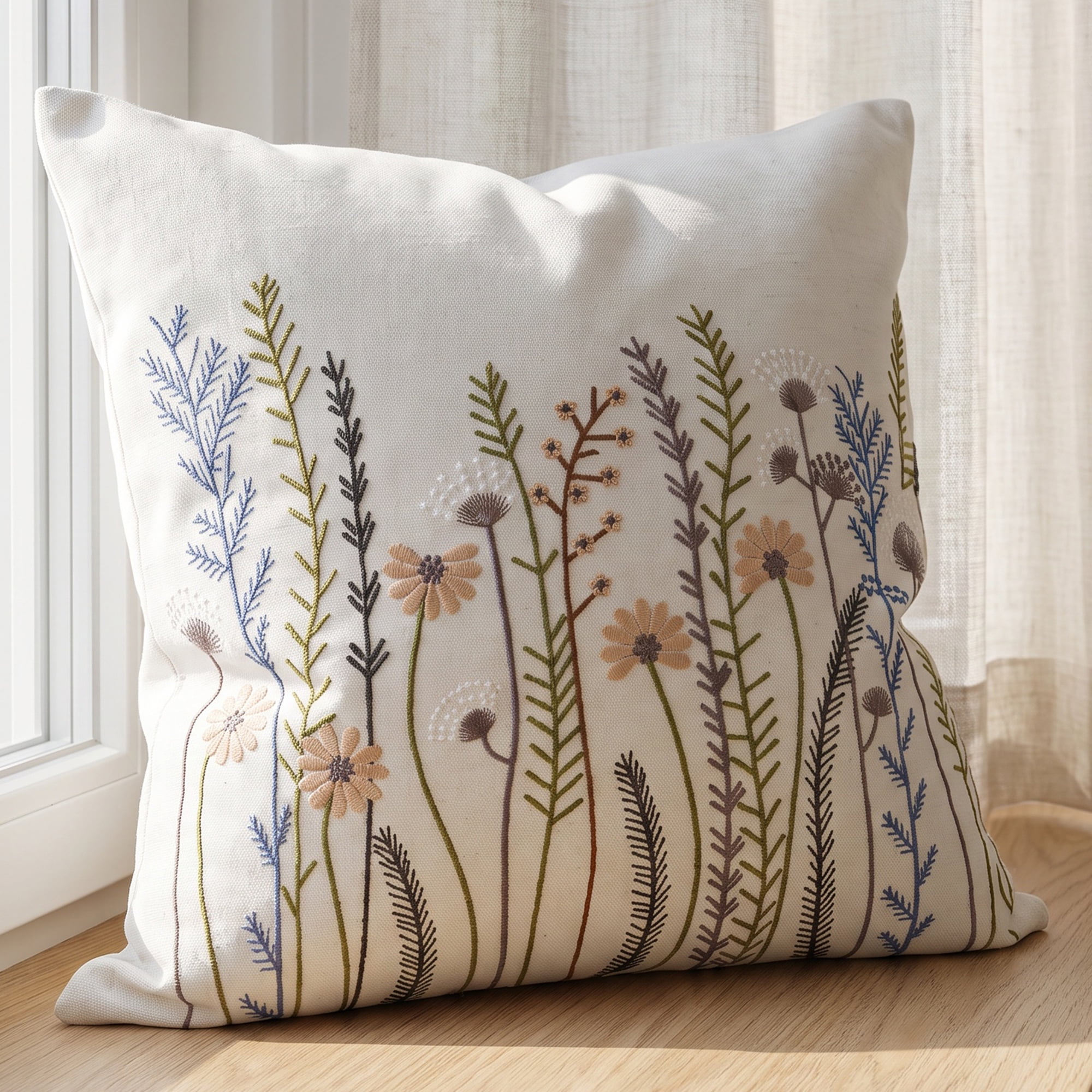 Unique Bargains Floral Embroidered Throw Pillow Cover for Home Decor Multicolor 18"x18"