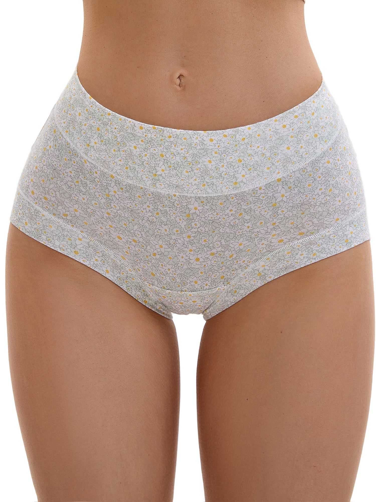 Unique Bargains Floral High Waisted Full Coverage Briefs 2XL Light Green