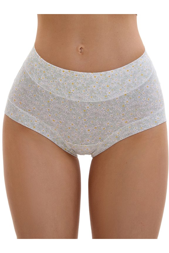 Floral High Waisted Full Coverage Briefs S Light Green