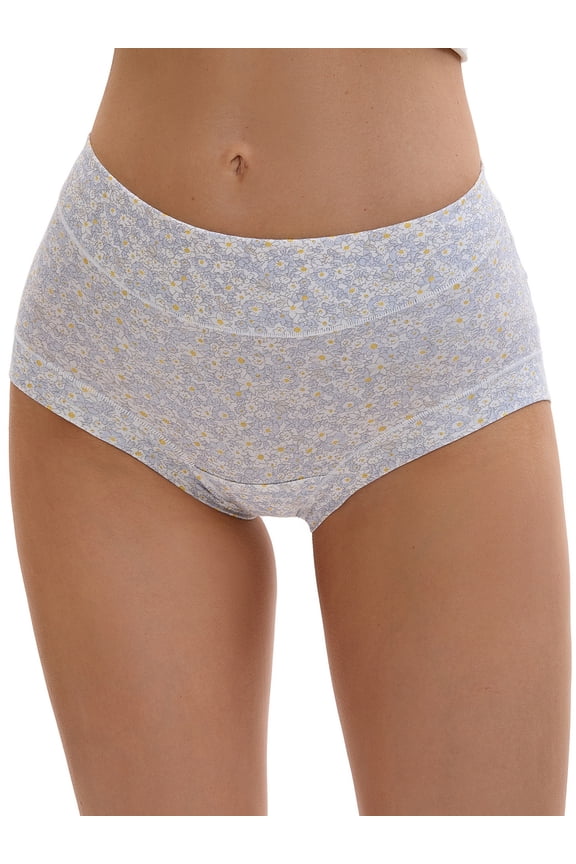 Floral High Waisted Full Coverage Briefs XL Light Blue