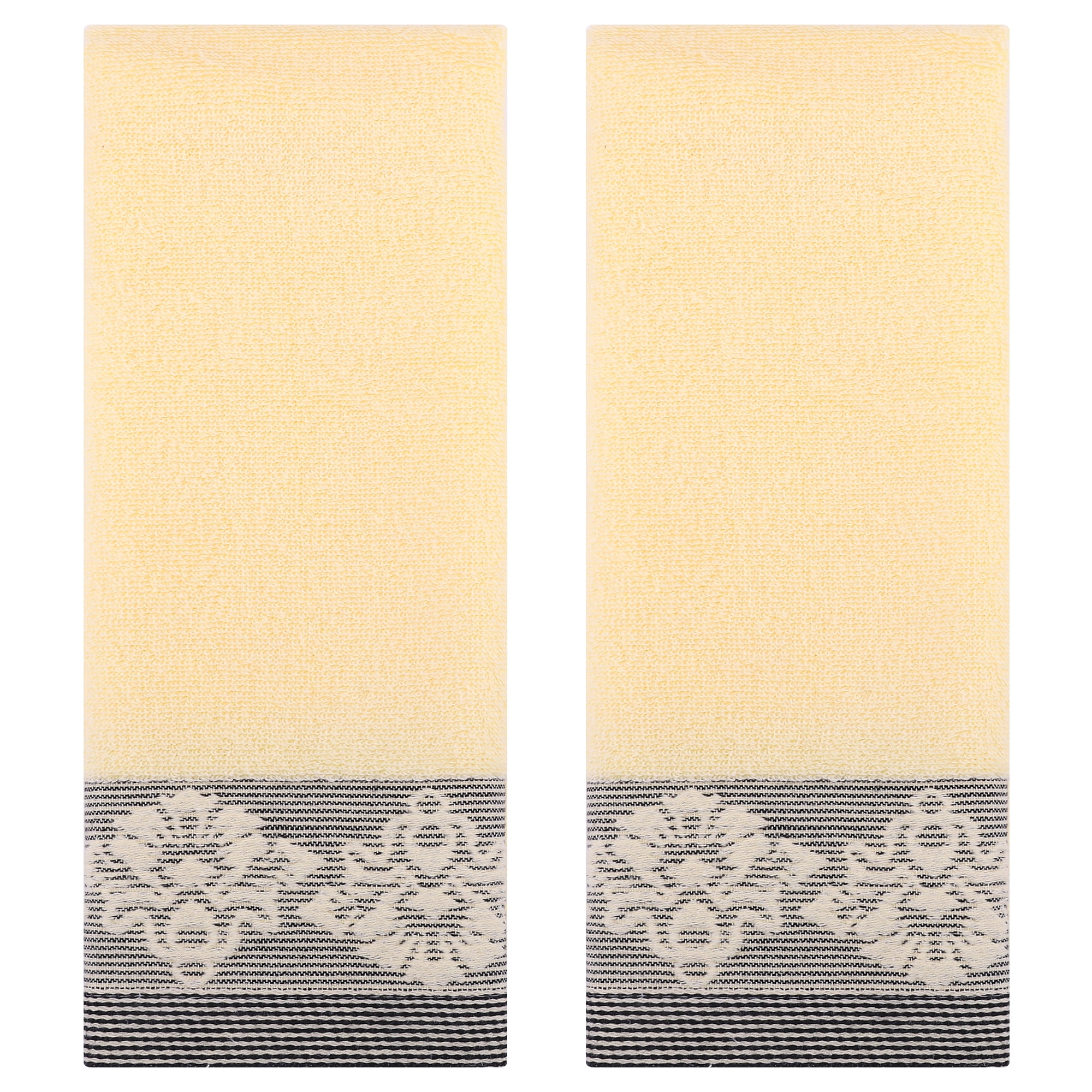 Unique Bargains Floral Jacquard Hand Towels Set of 2 Yellow 13" x 29"