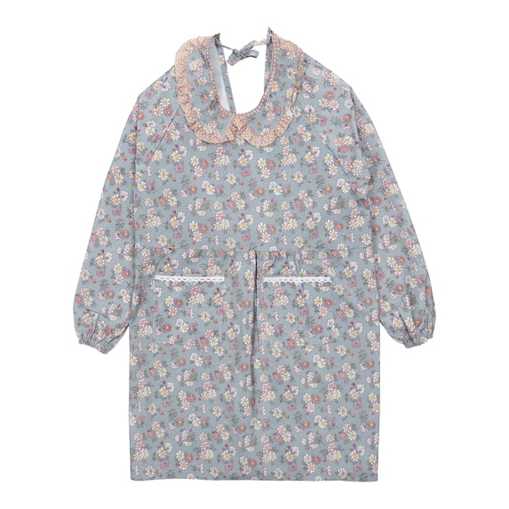 Unique Bargains Floral Kitchen Apron with Pockets Canvas Apron for Cooking Baking Blue