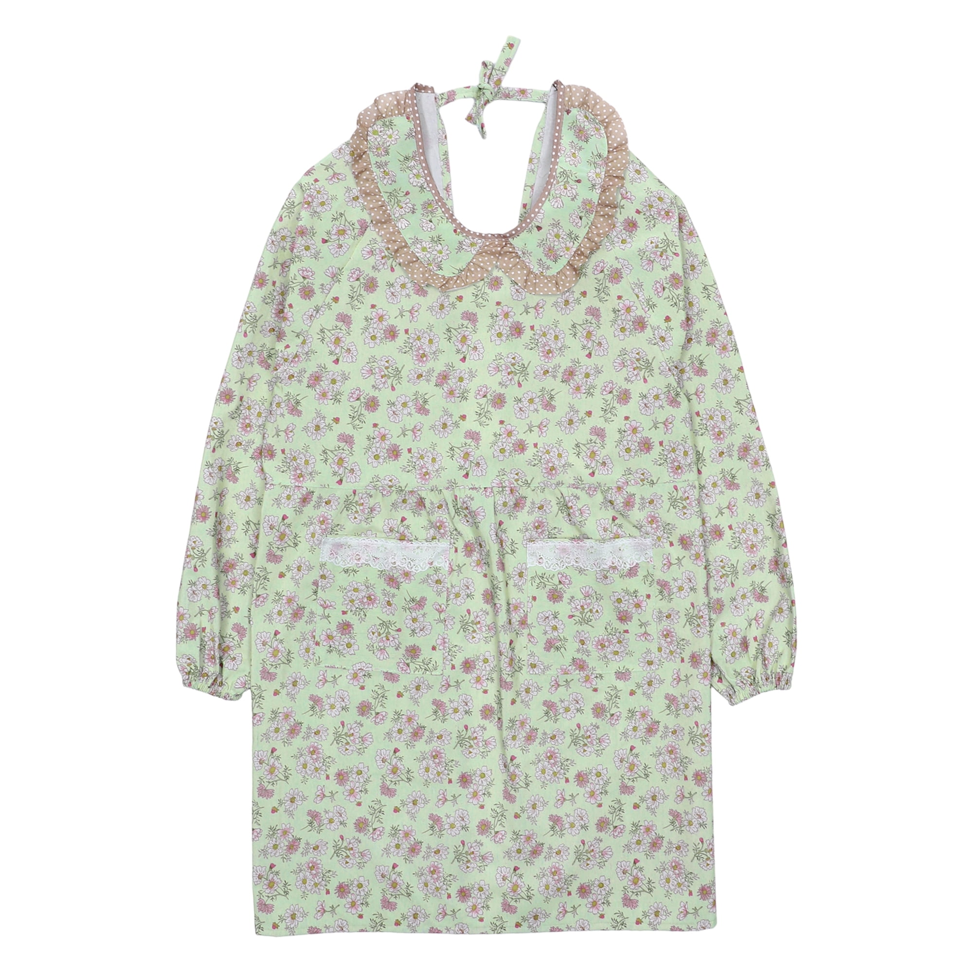 Unique Bargains Floral Kitchen Apron with Pockets Canvas Apron for Cooking Baking Green