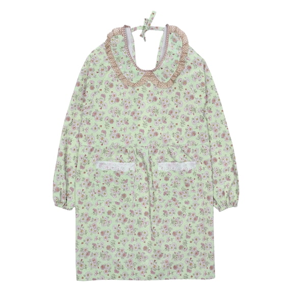 Unique Bargains Floral Kitchen Apron with Pockets Canvas Apron for Cooking Baking Green
