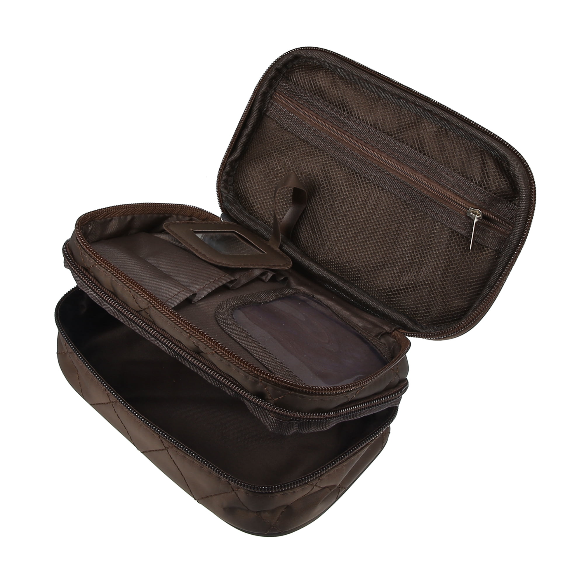 Unique Bargains Floral Makeup Bag Zipper Flower Cosmetic Pouch Brown