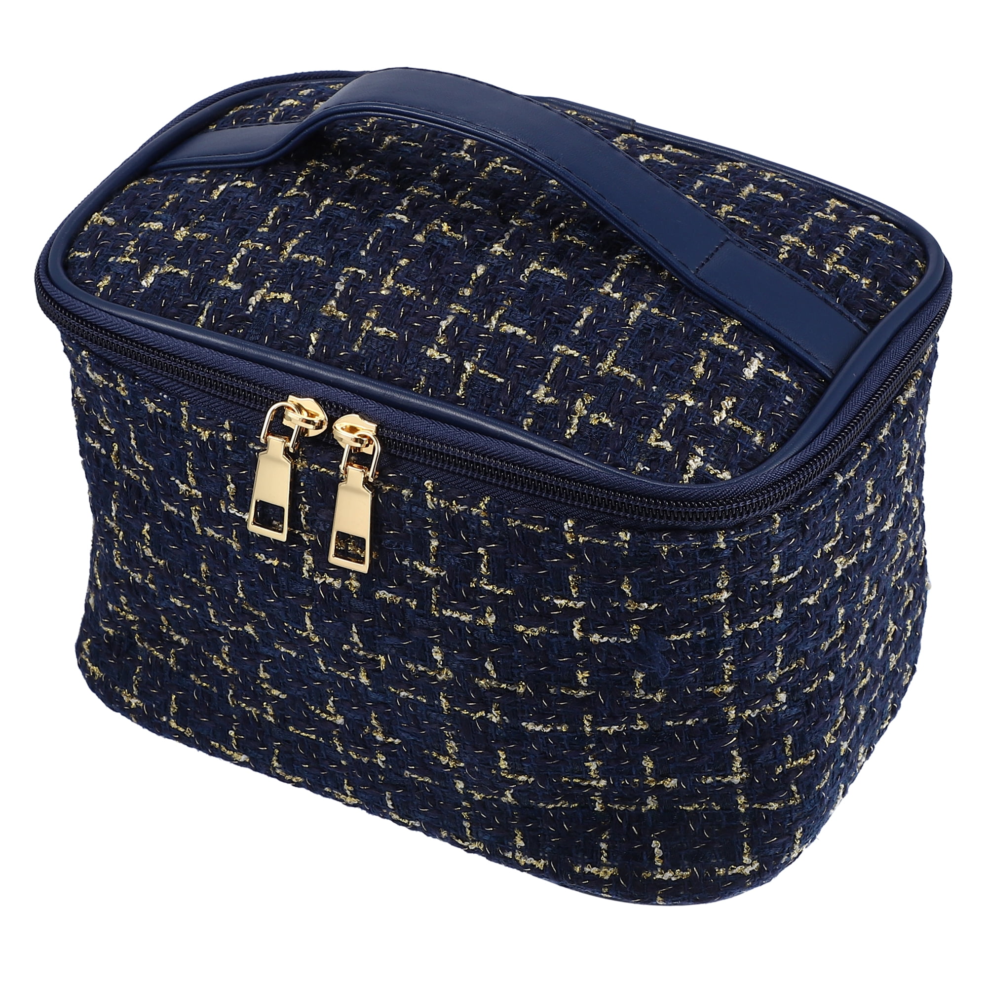 Unique Bargains Floral Makeup Bag Zipper Flower Cosmetic Pouch Navy Blue