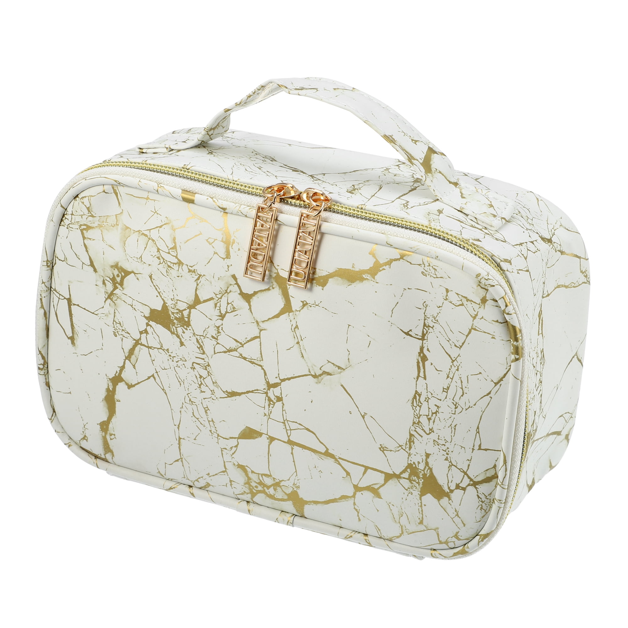 Unique Bargains Floral Makeup Bag Zipper Flower Cosmetic Pouch White, Gold Tone