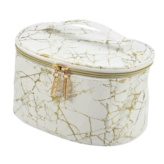 Unique Bargains Floral Makeup Bag Zipper Flower Cosmetic Pouch White, Gold Tone