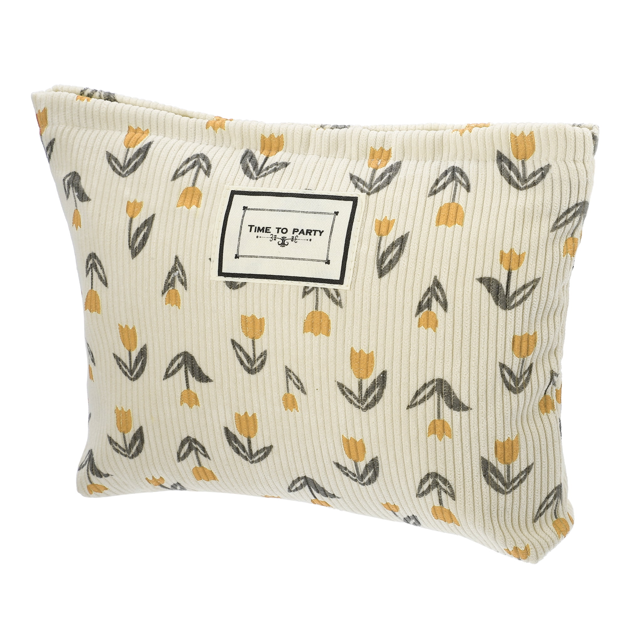 Unique Bargains Floral Makeup BagLarge Capacity Cosmetic Pouch Beige Orange