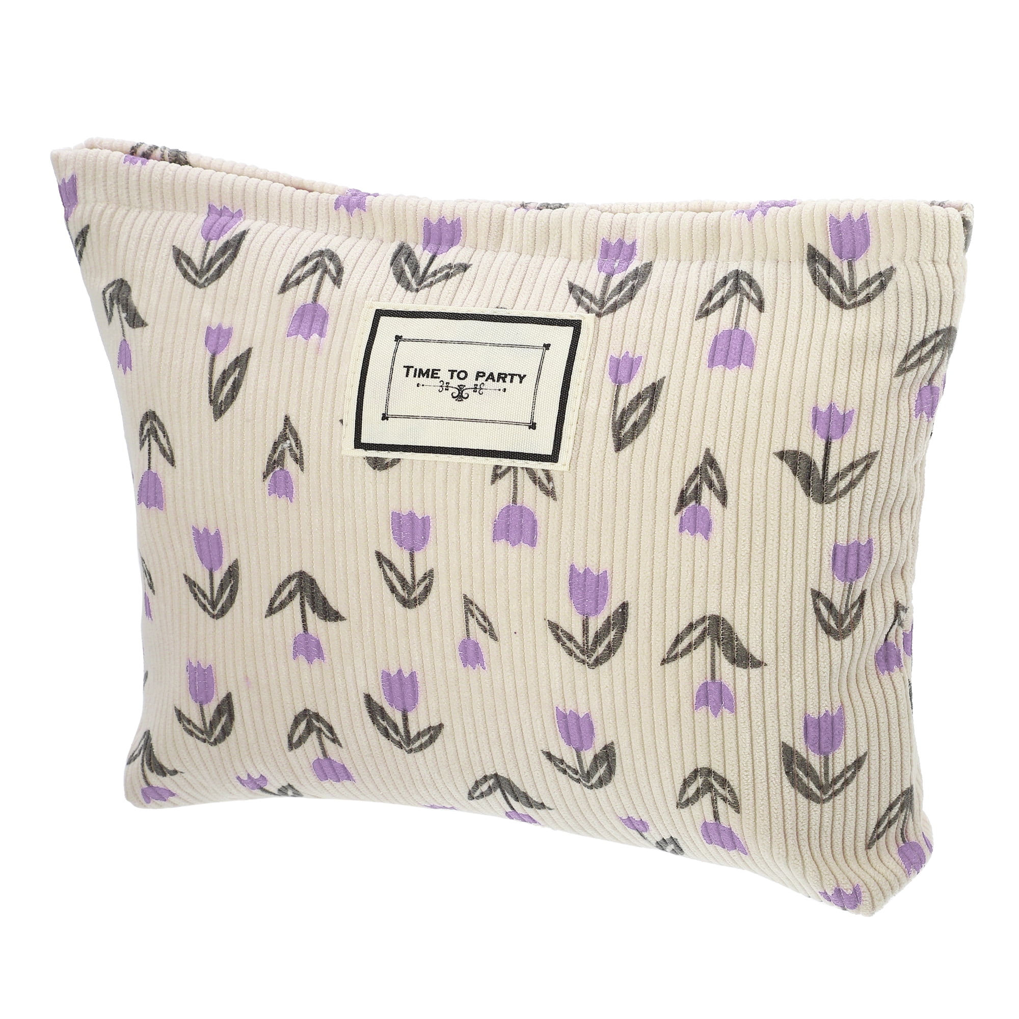 Unique Bargains Floral Makeup BagLarge Capacity Cosmetic Pouch Beige Purple