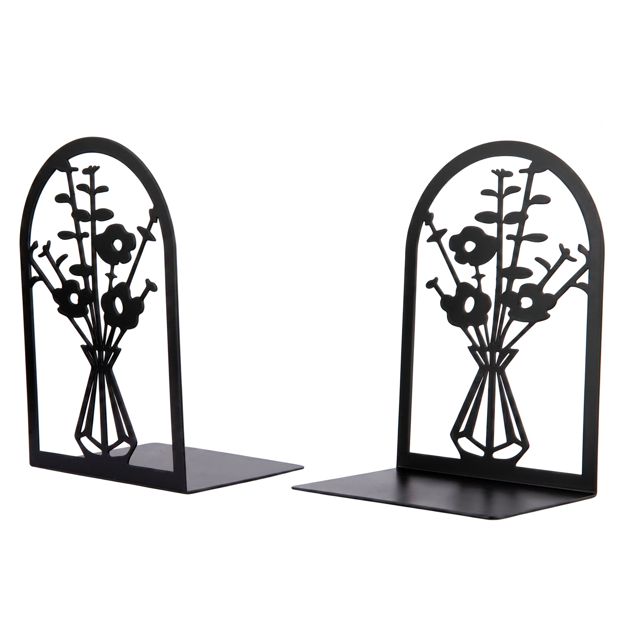 Unique Bargains Floral Metal Flower Design Bookends for Shelves Black Style B 4.7"x3.5"x7"