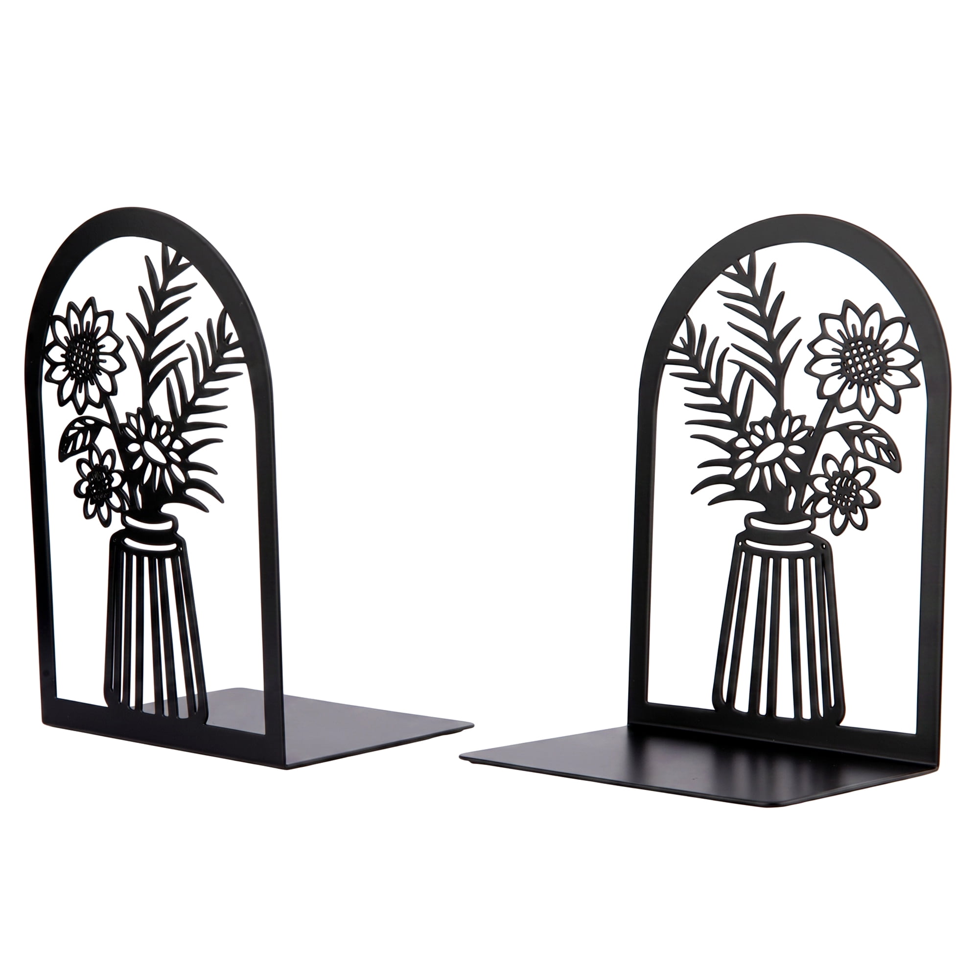 Unique Bargains Floral Metal Flower Design Bookends for Shelves Black Style C 4.7"x3.5"x7"