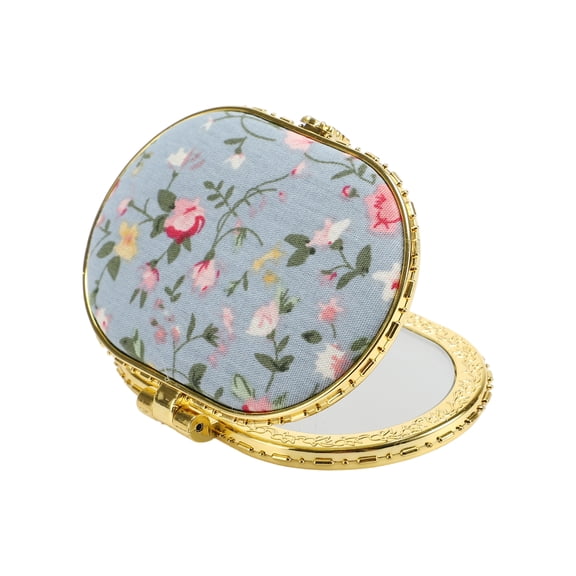 Unique Bargains Floral Oval Mini Mirror for Purses Blue 1 Pc