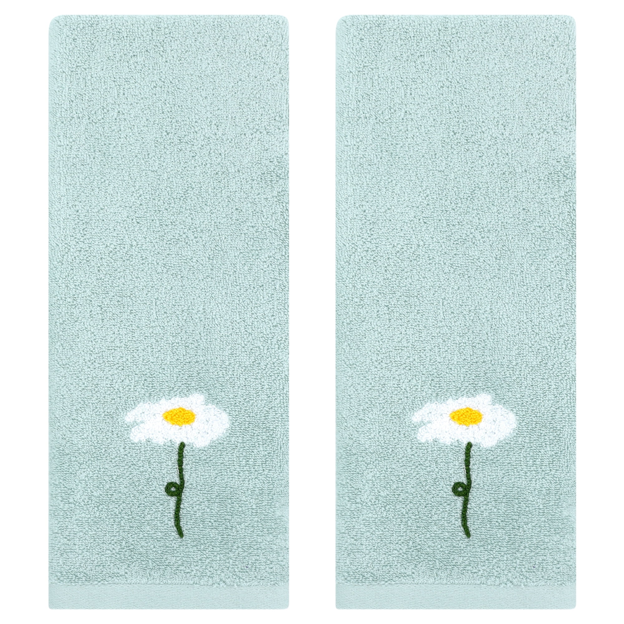 Unique Bargains Cotton Floral Hand Towels Absorbent Towel Set Blue 2-Pieces