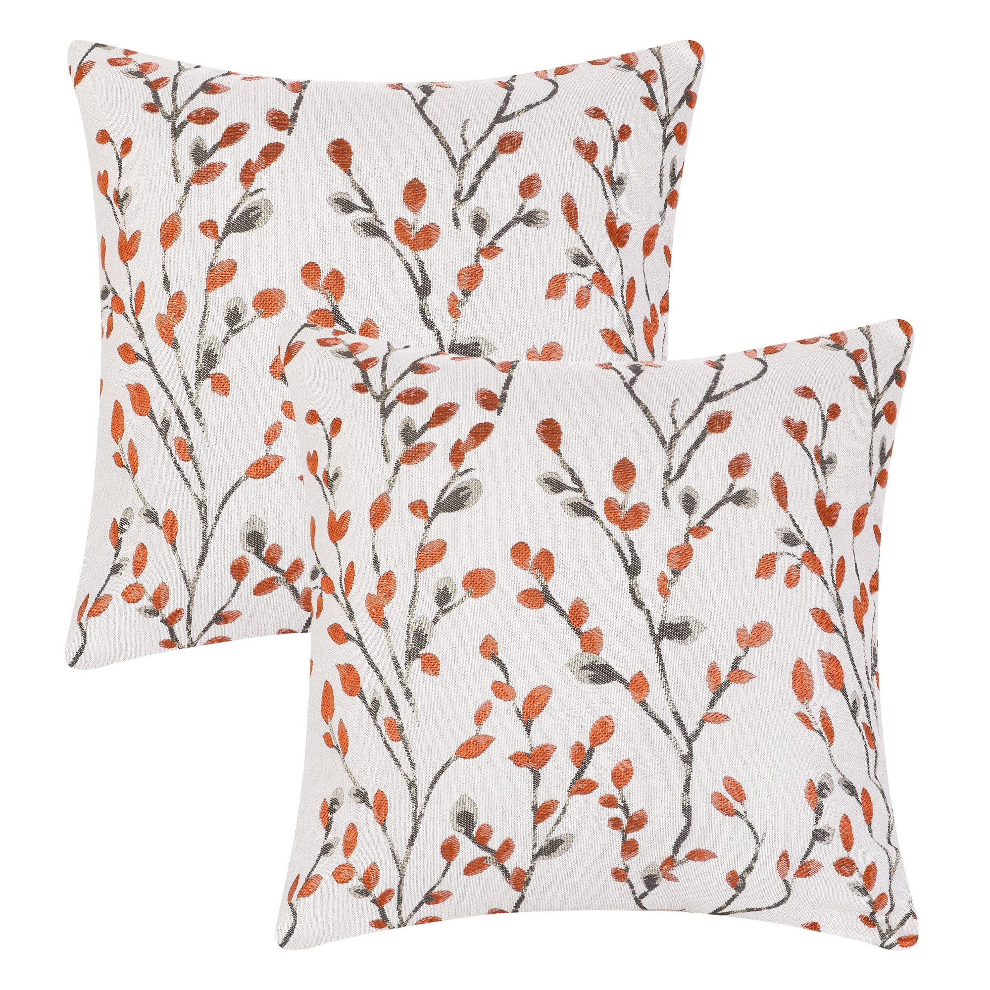 Unique Bargains Floral Pattern Decoration Throw Pillow Cover 2 Pcs Orange Flower 24" x 24"