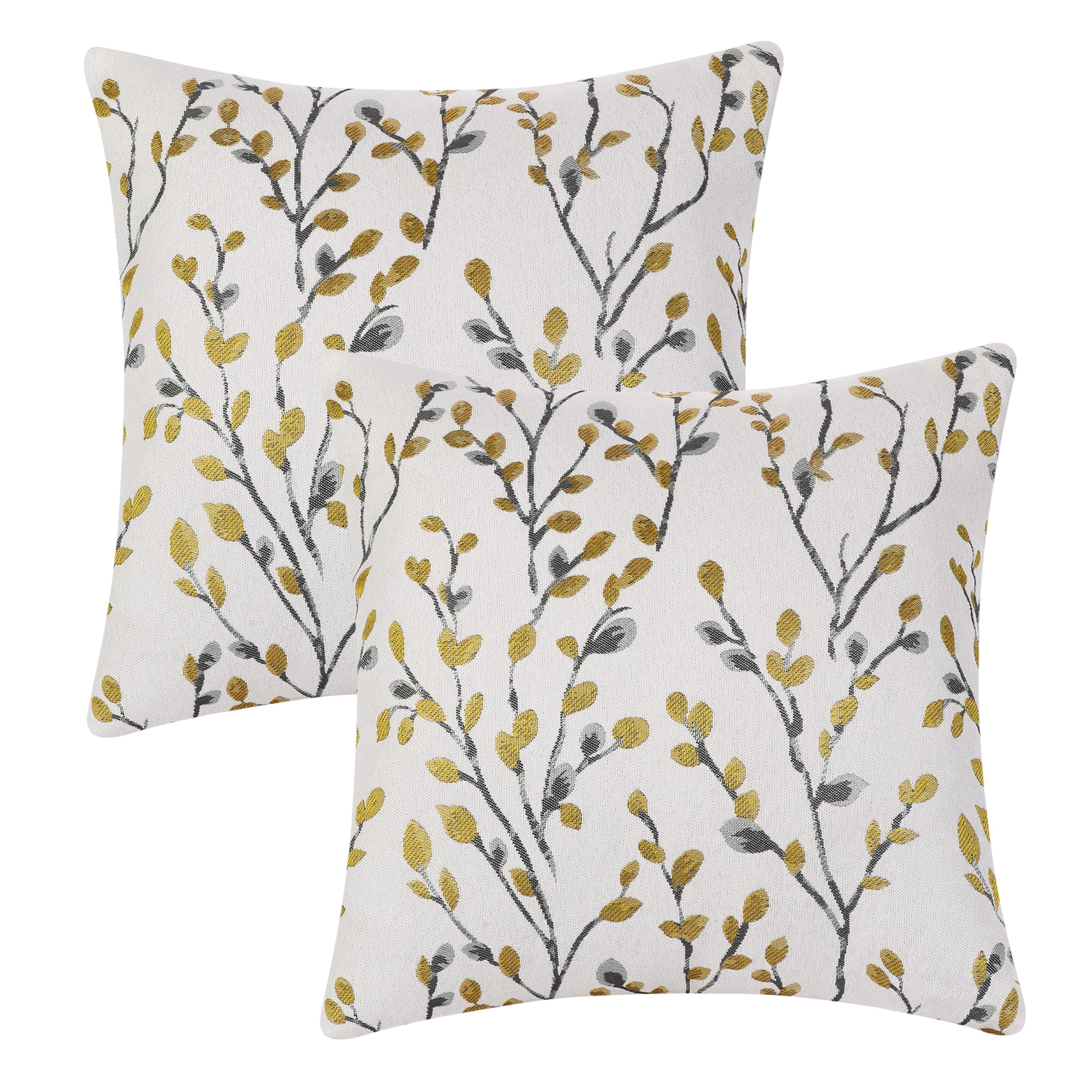 Unique Bargains Floral Pattern Decoration Throw Pillow Cover 2 Pcs Yellow Flower 20" x 20"
