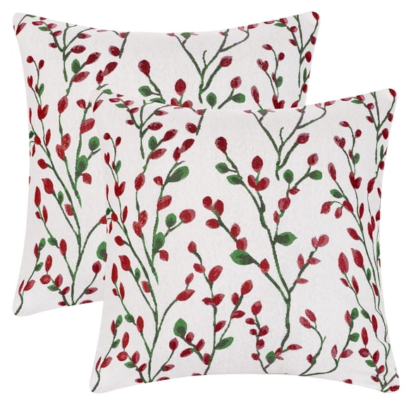 Unique Bargains Floral Pattern Decoration Throw Pillow Cover 2pcs Red Flower 20" x 20"