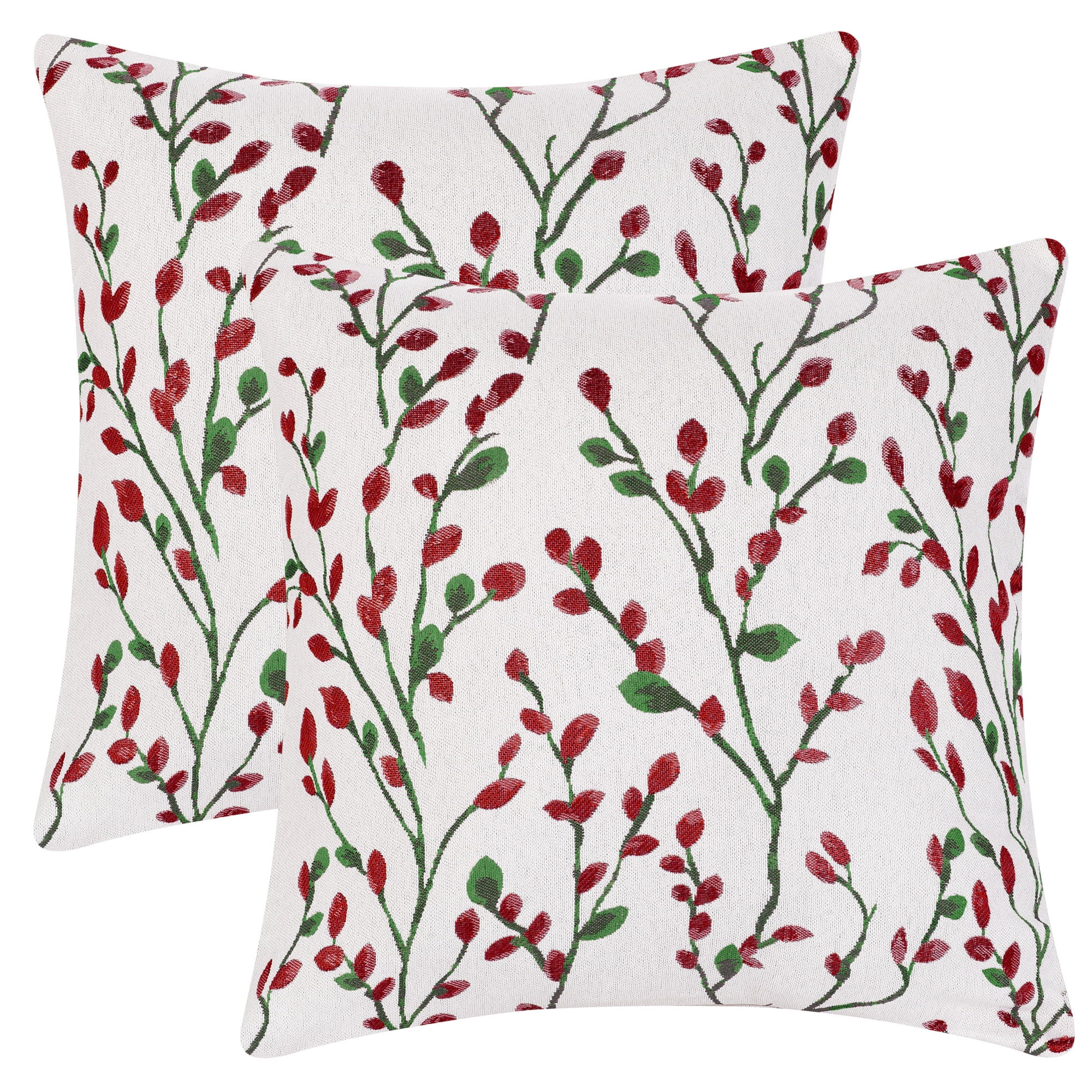 Unique Bargains Floral Pattern Decoration Throw Pillow Cover 2pcs Red Flower 24" x 24"