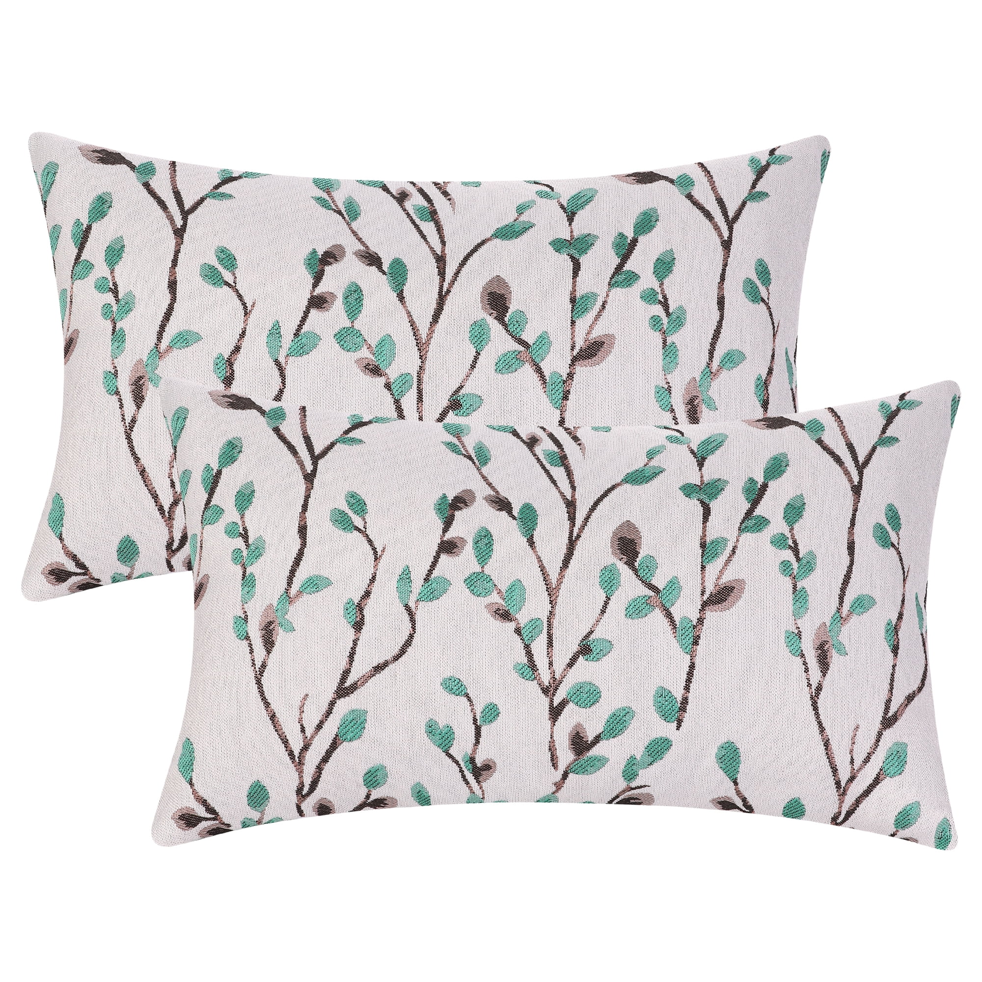 Unique Bargains Floral Pattern Decoration Throw Pillow Cover for Outdoor Indoor (2 Count) Green Flower 12" x 20"