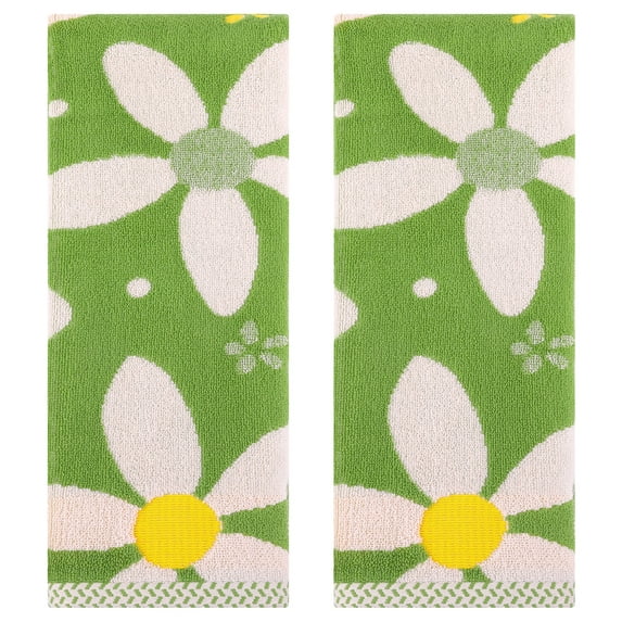 Unique Bargains Floral Pattern Pure Cotton Soft Absorbent Decorative Green 2-Pieces