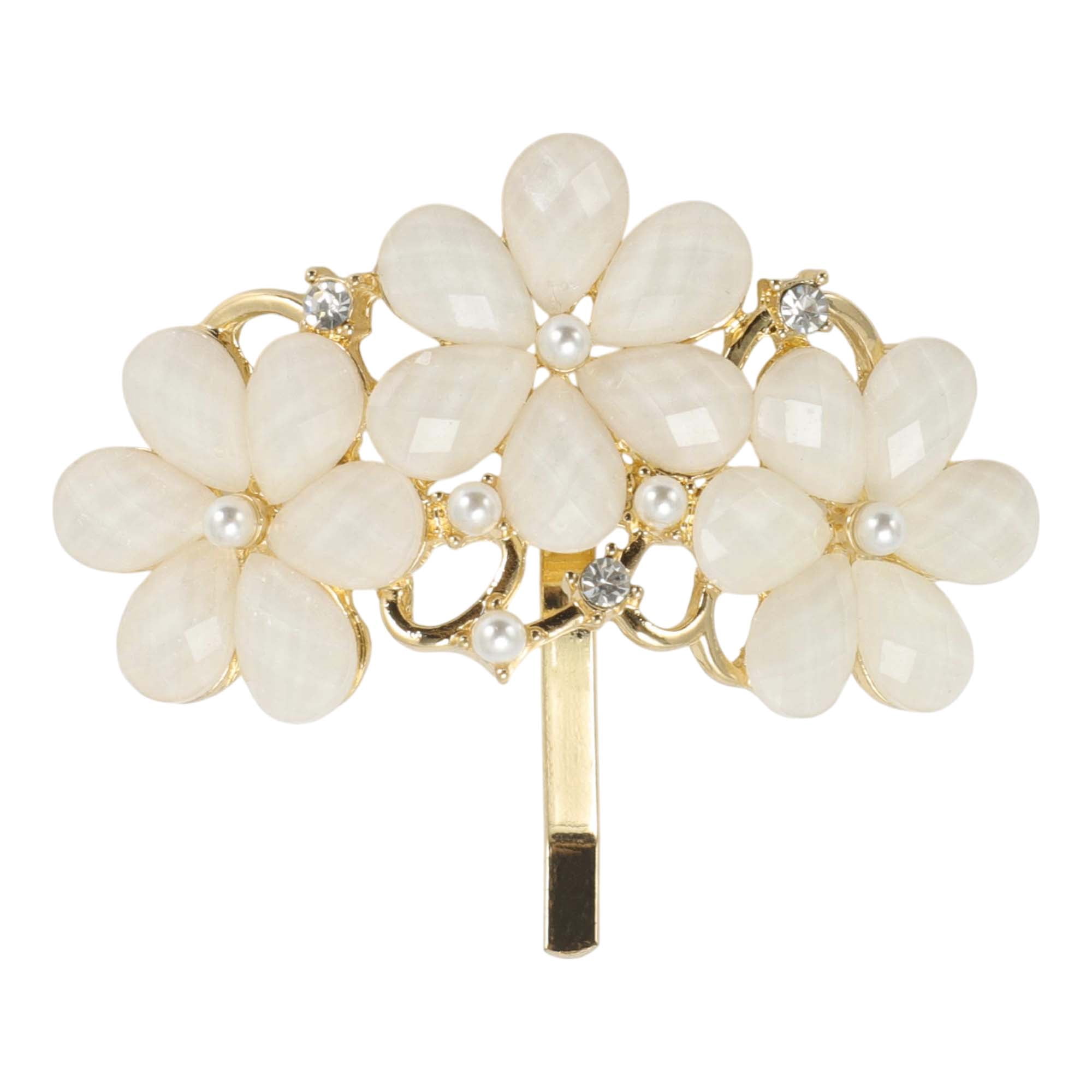 Unique Bargains Floral Ponytail Buckle Hair Clip for Women Beige Gold Tone 1 Pc