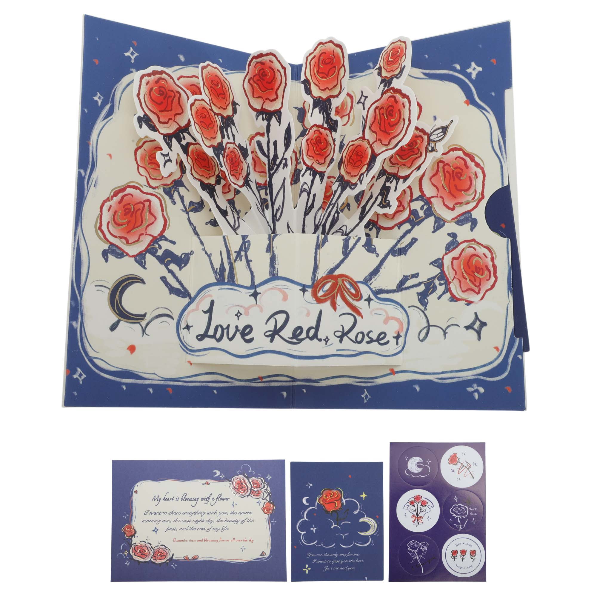 Unique Bargains Floral Pops Up Card 3D Greeting Cards with Envelope Blue Rose Bouquet