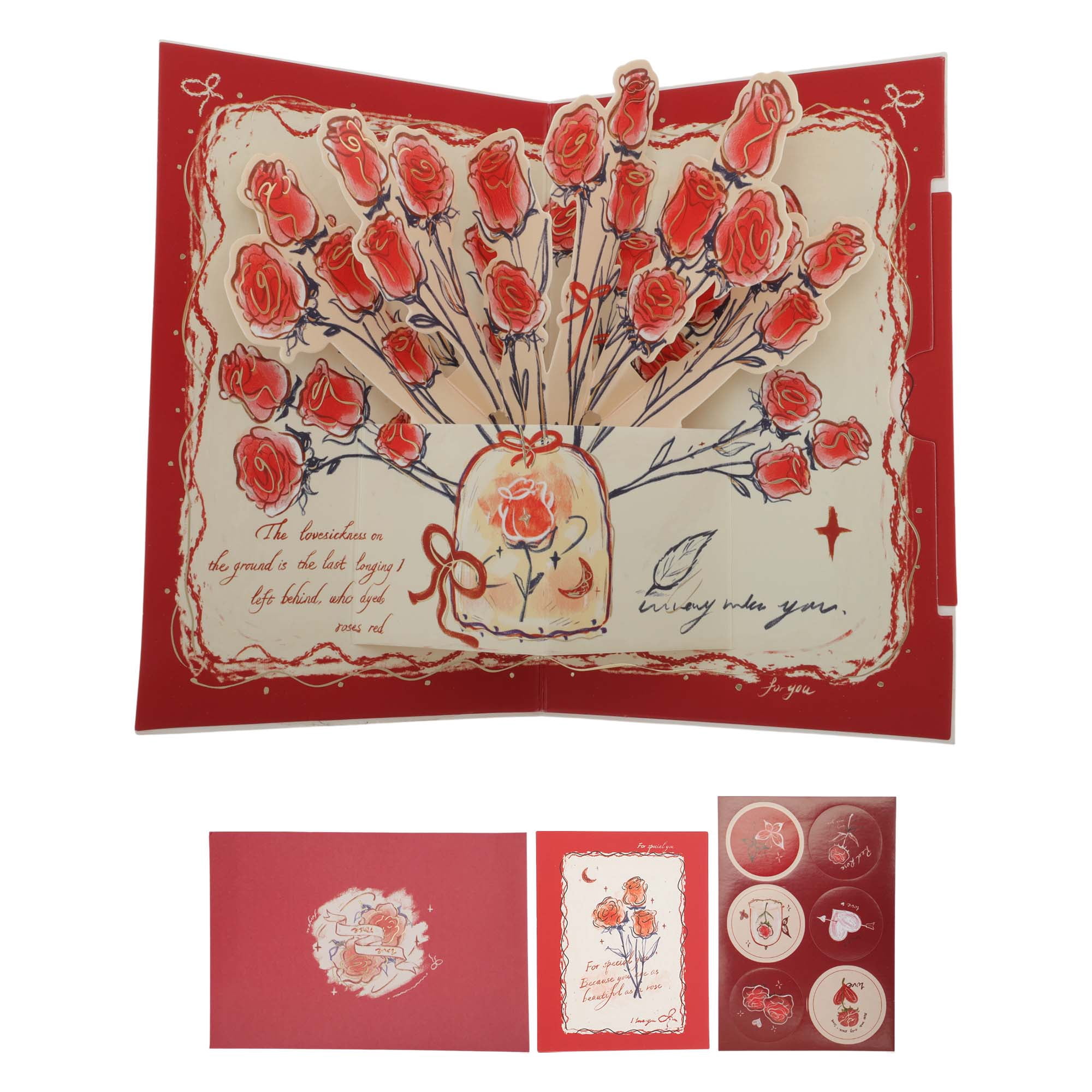 Unique Bargains Floral Pops Up Card 3D Greeting Cards with Envelope Red Bouquet 1