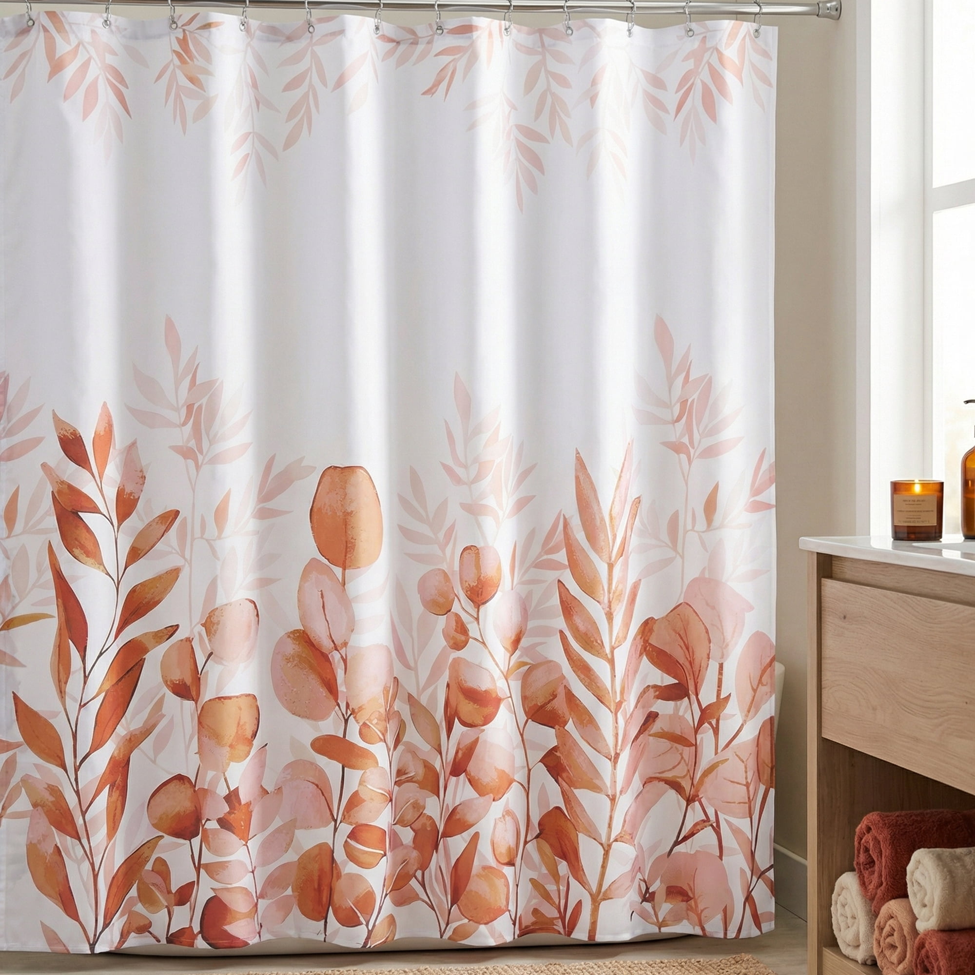 Unique Bargains Floral Print Sets, Waterproof Bath Curtain Brown 71"W x 71"L