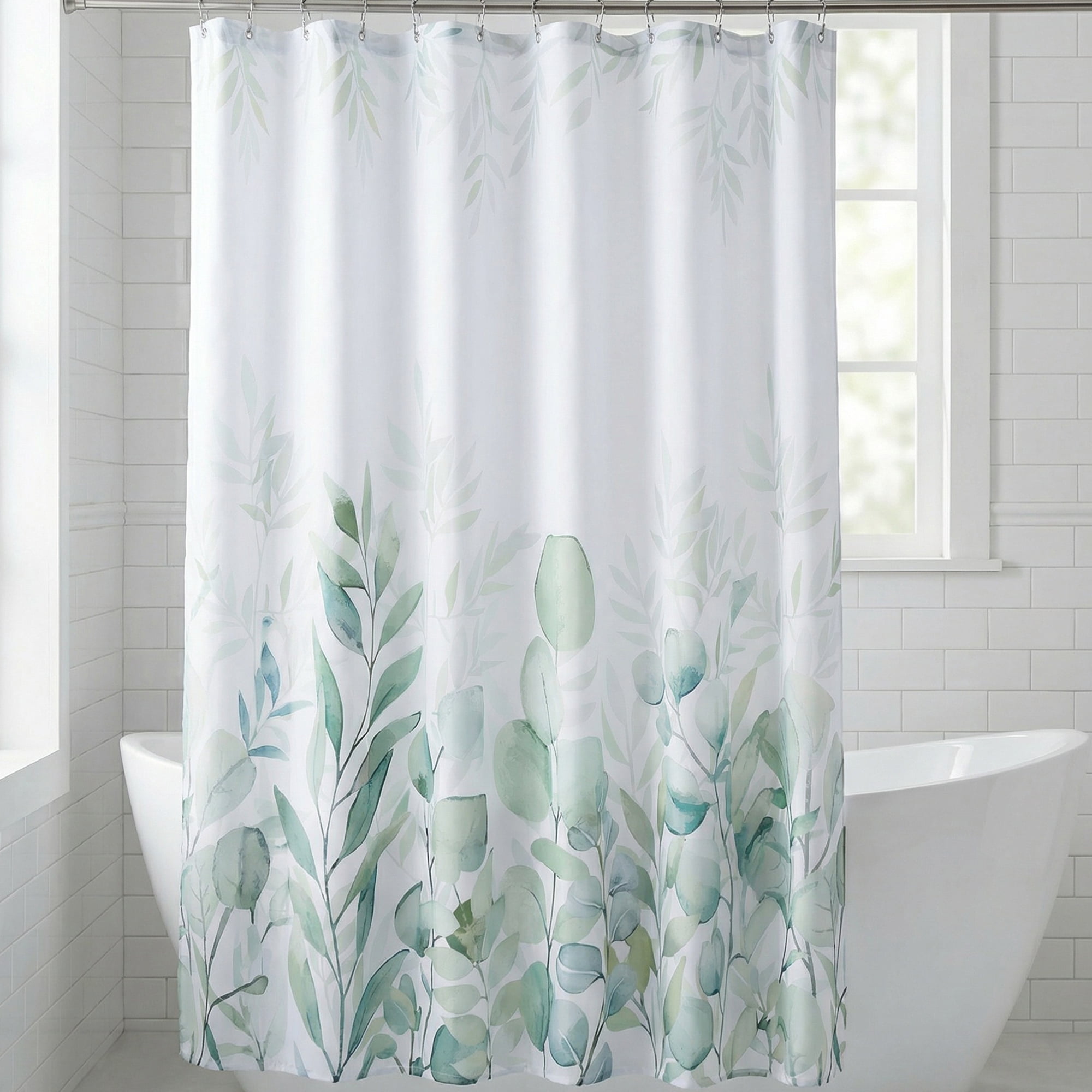 Unique Bargains Floral Print Sets, Waterproof Bath Curtain Green 71"W x 71"L