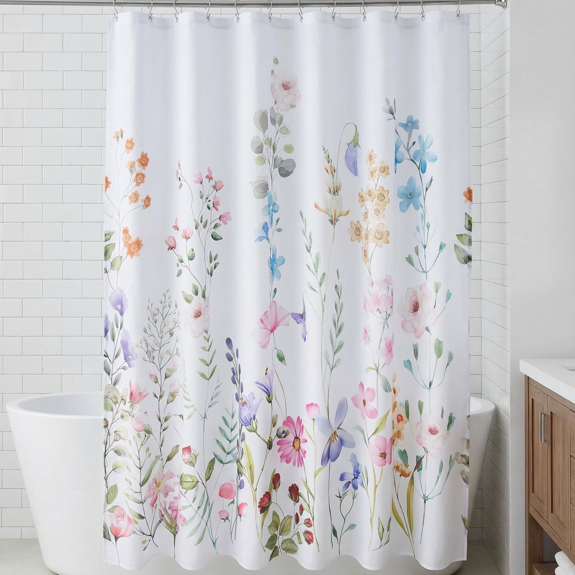 Unique Bargains Floral Print Sets, Waterproof Bath Curtain Multicolor 71"W x 71"L