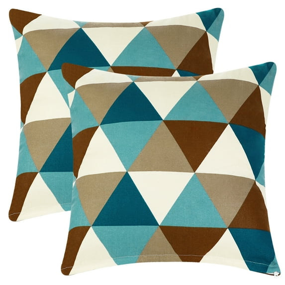Unique Bargains Floral Printed Home Decor Striped Decorative Pillow Covers (2 Count) Blue Brown 20" x 20"