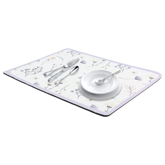 Unique Bargains Floral Quick Dry Dish Drying Mats for Kitchen Purple 19.7*15.7 inch