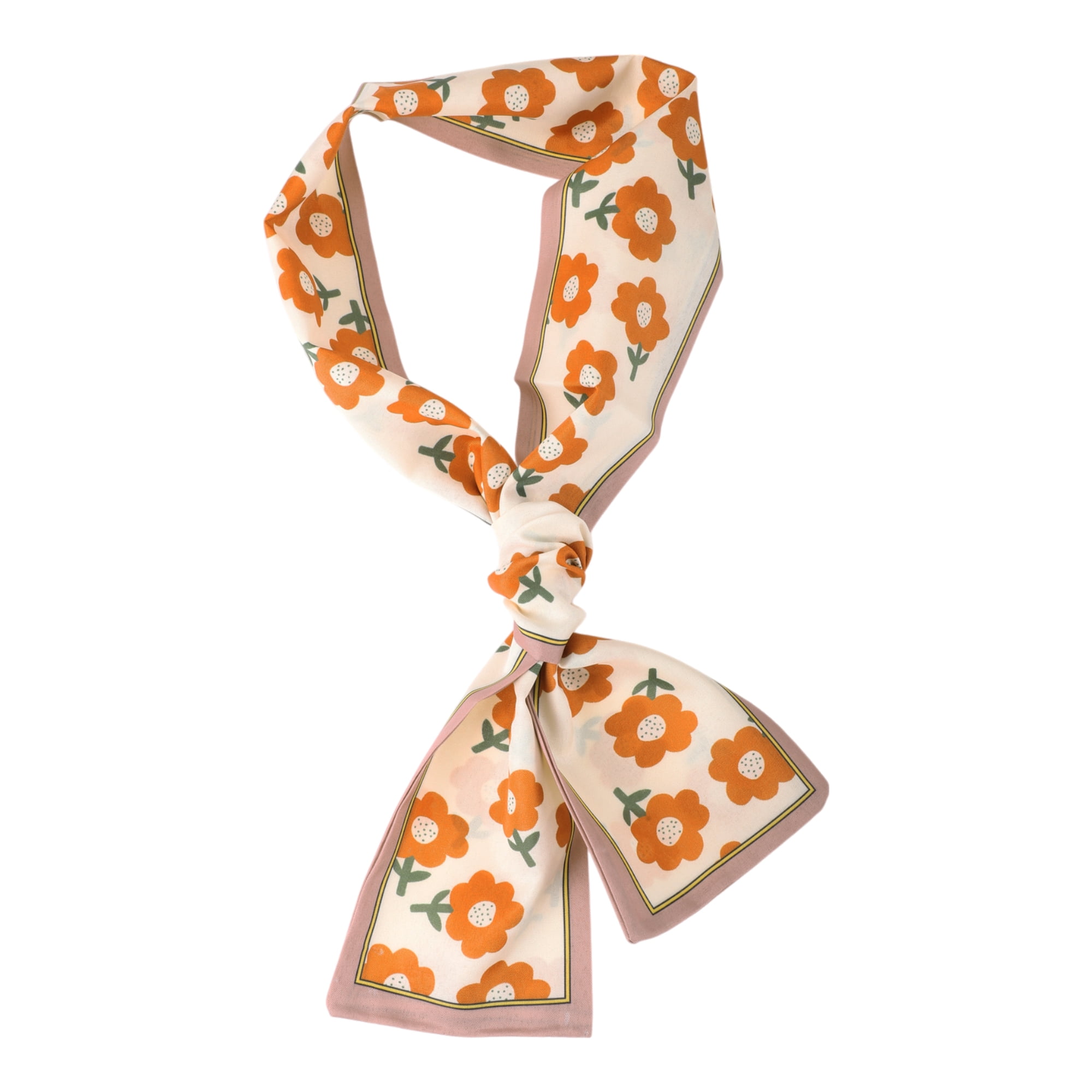Unique Bargains Floral Satin Headband 1 Pc Coffee Color Orange