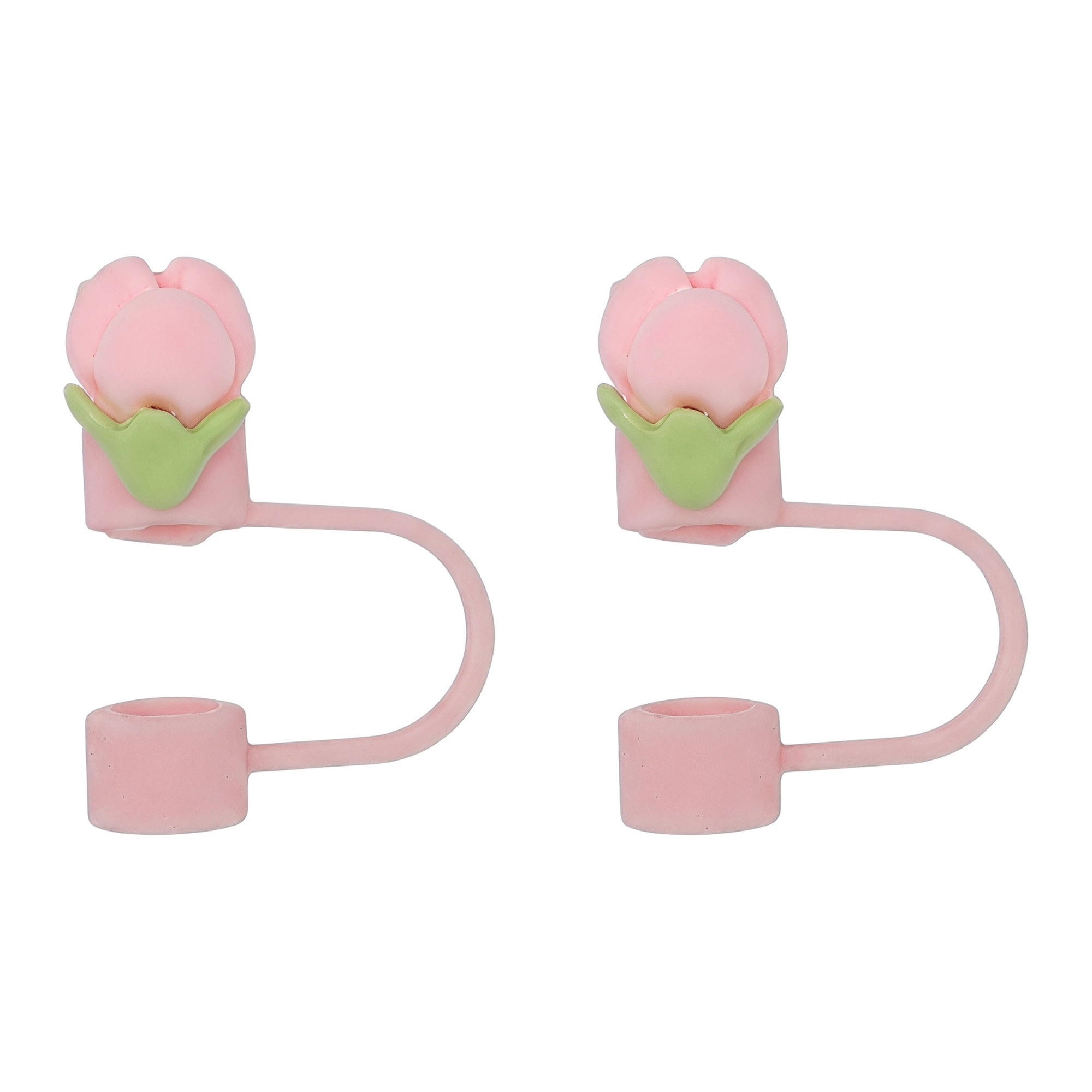 Unique Bargains Floral Silicone Straw Caps Reusable Dust-Proof Toppers Pink A