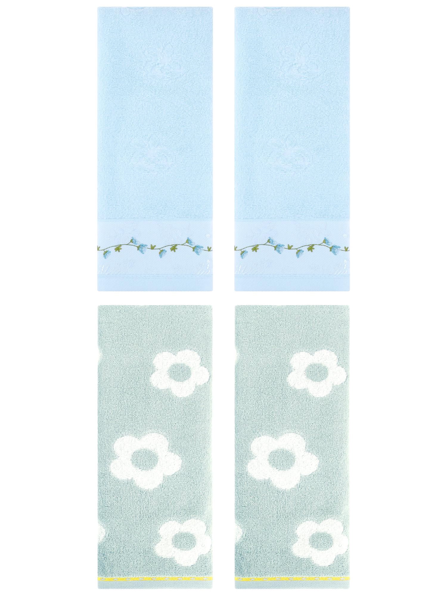 Unique Bargains Floral Soft Hand Towel 4 Pcs Green/Blue 14" x 30"/13" x 29"