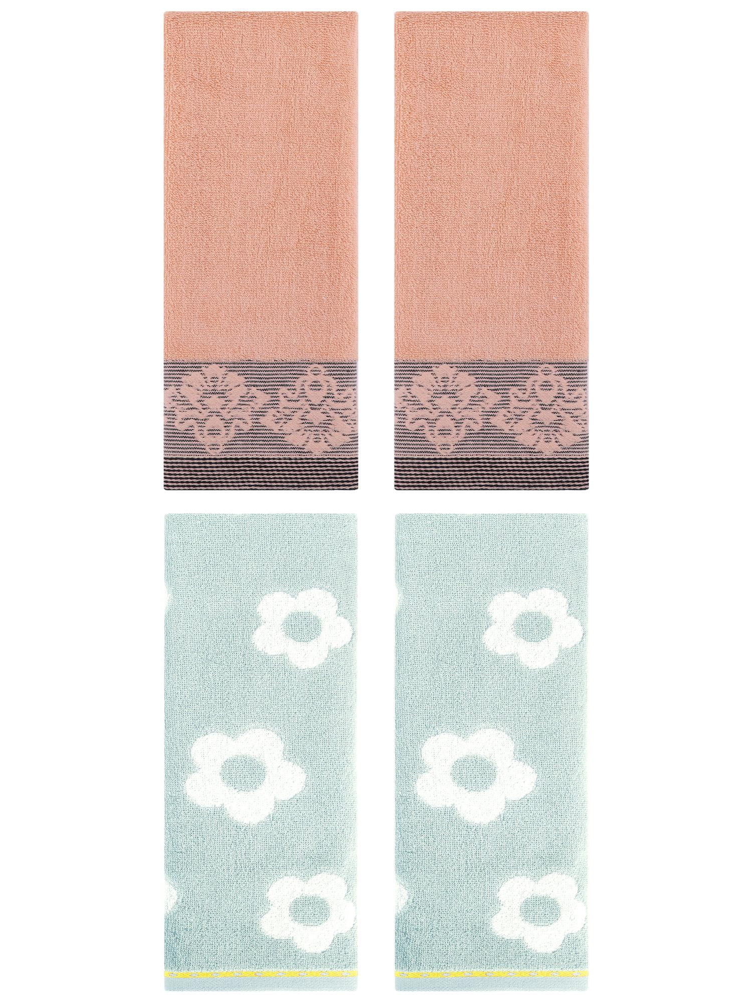 Unique Bargains Floral Soft Hand Towel 4 Pcs Green/Brown 14" x 30"/13" x 29"