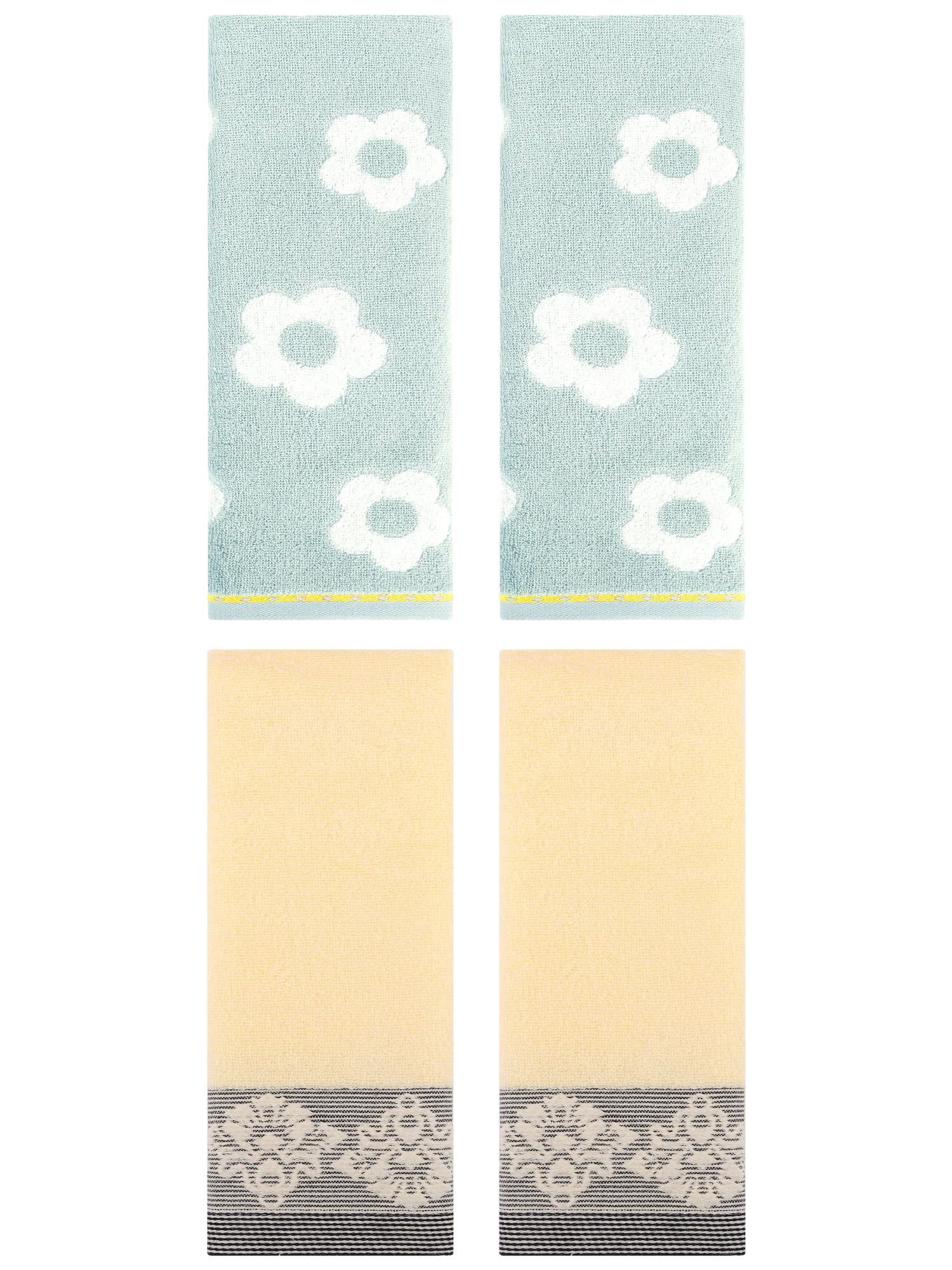 Unique Bargains Floral Soft Hand Towel 4 Pcs Green/Yellow 14" x 30"/13" x 29"