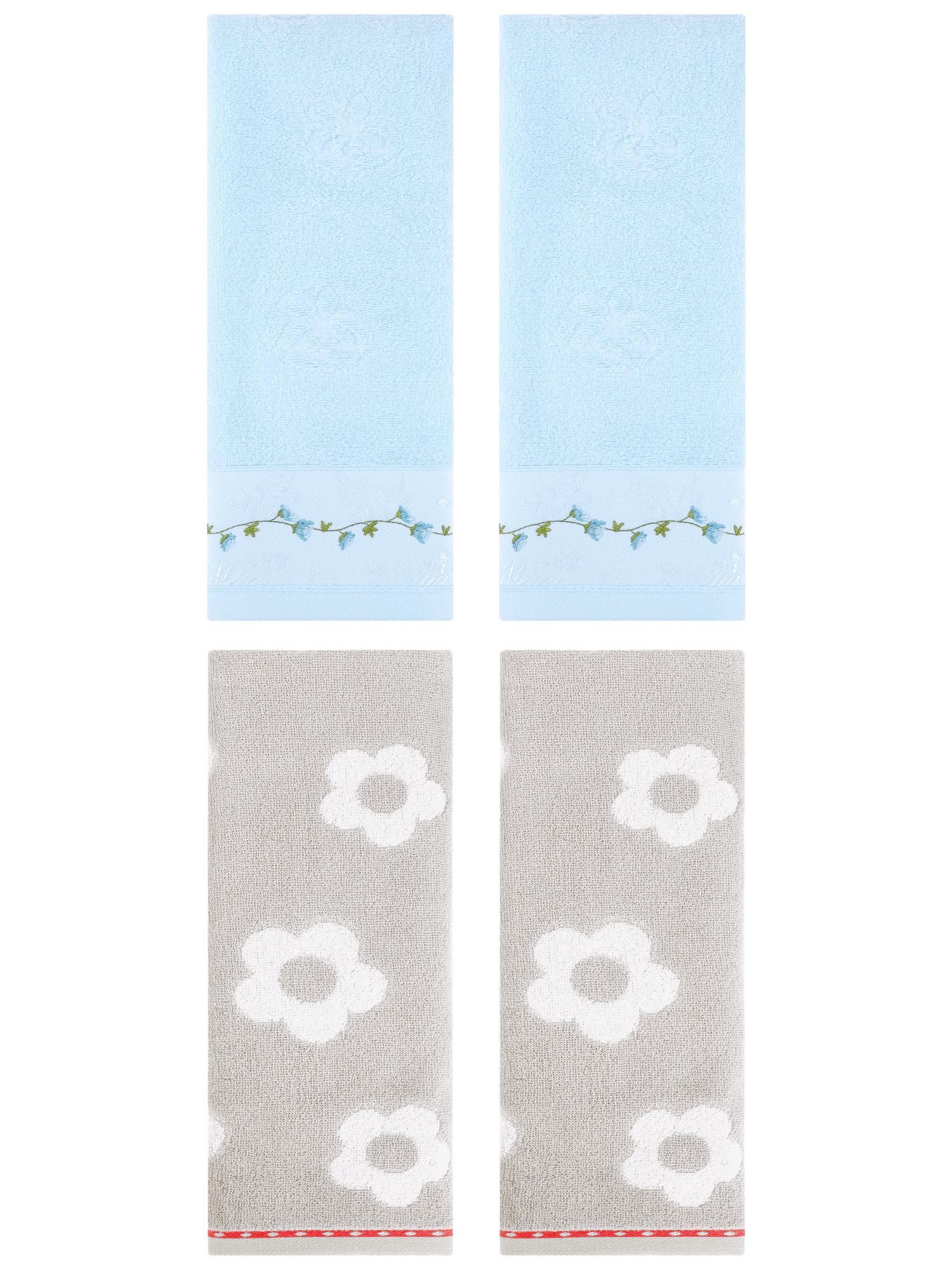 Unique Bargains Floral Soft Hand Towel 4 Pcs Grey/Blue 14" x 30"/13" x 29"