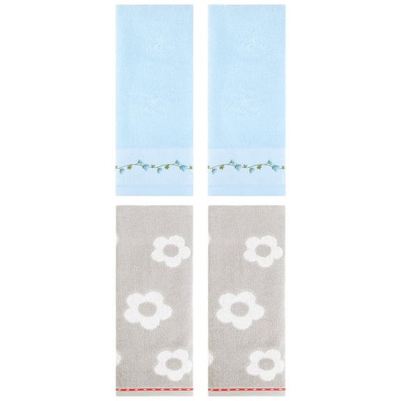 Unique Bargains Floral Soft Hand Towel 4 Pcs Grey/Blue 14" x 30"/13" x 29"