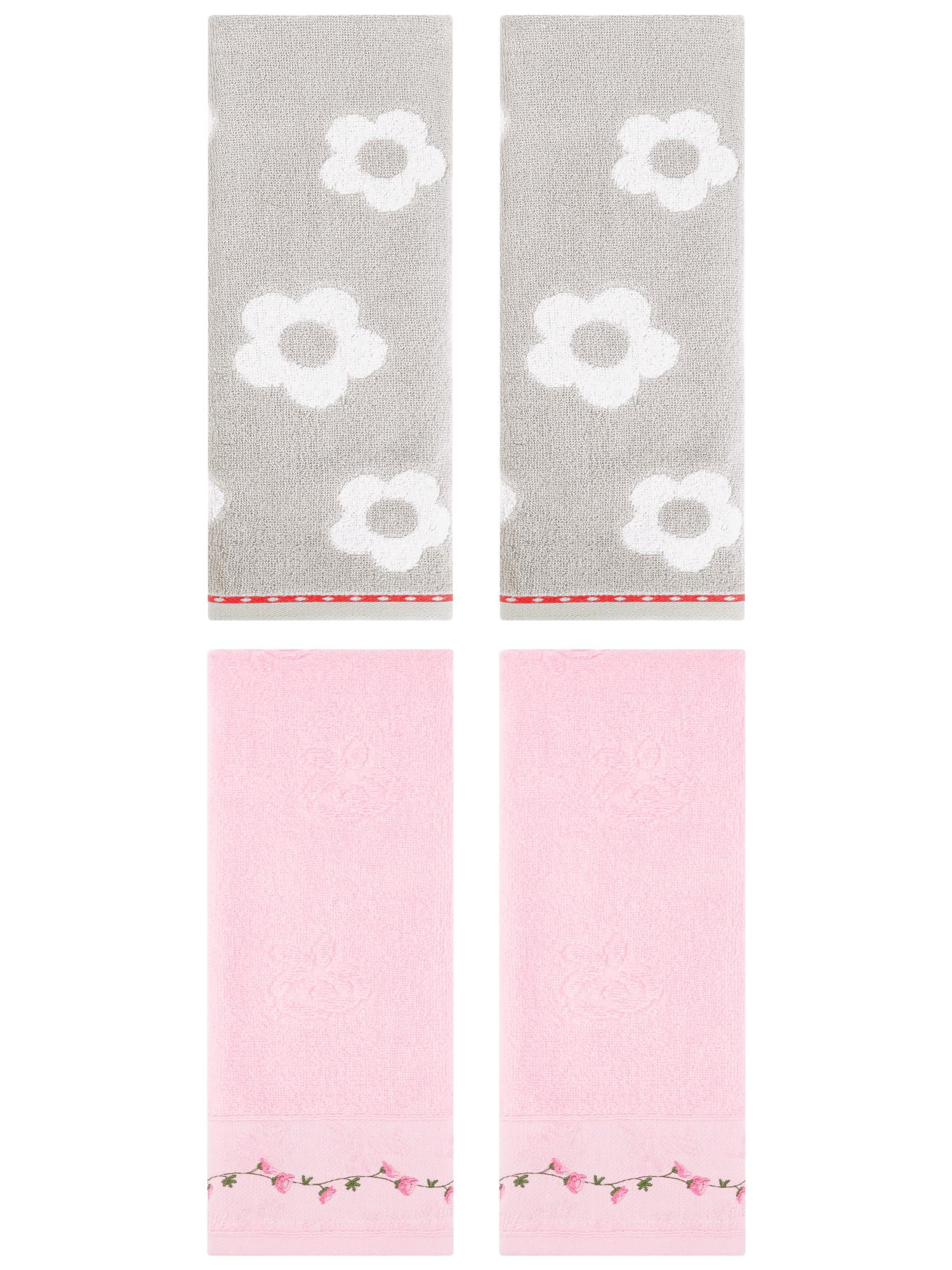 Unique Bargains Floral Soft Hand Towel 4 Pcs Grey/Pink 14" x 30"/13" x 29"